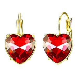 Jeweled Red Heart Dangle Earrings